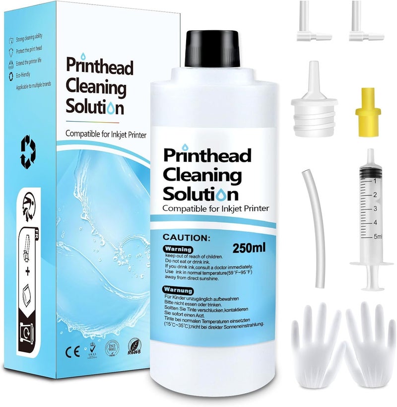 Fosgoit Printhead Cleaning Kit Inkjet Printer 250mL, Printer Cleaning Kit for Epson Ecotank, Print Head Cleaner Solution for HP Printhead, Print Head Cleaner for Canon G3070 G3020 Print Head Cleaner Solution - Image 1