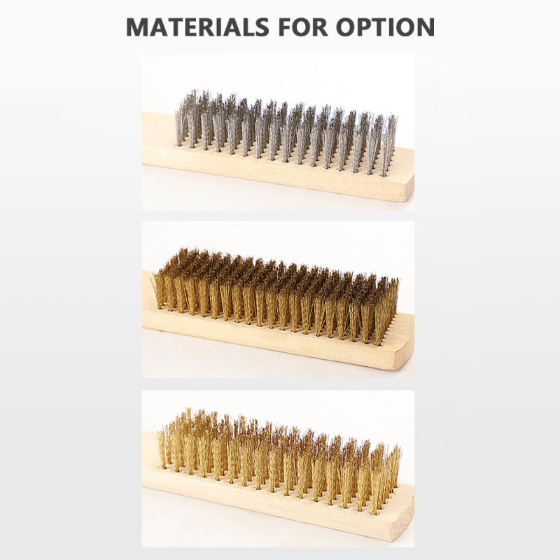 Wire Brush Set: 3 Different Material Brushes - Durable Lightweight Poplar Handle, Non-Slip Grip, No Shed Bristles for Removing Rust Paint Corrosion, Cleaning Threads Grills Tile Surfaces - Image 5