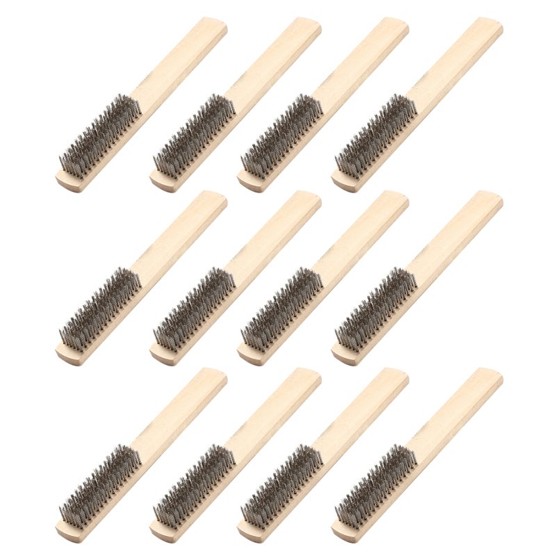 Wire Brush Set: 3 Different Material Brushes - Durable Lightweight Poplar Handle, Non-Slip Grip, No Shed Bristles for Removing Rust Paint Corrosion, Cleaning Threads Grills Tile Surfaces - Image 1