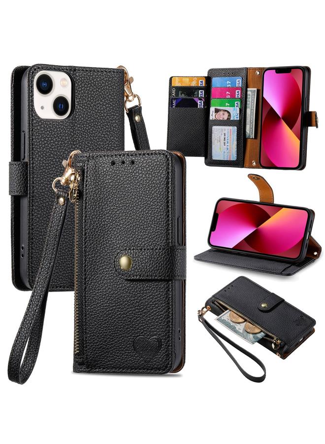 S-TOP Case For iPhone 13 Love Zipper Lanyard Leather Phone Case - Image 1
