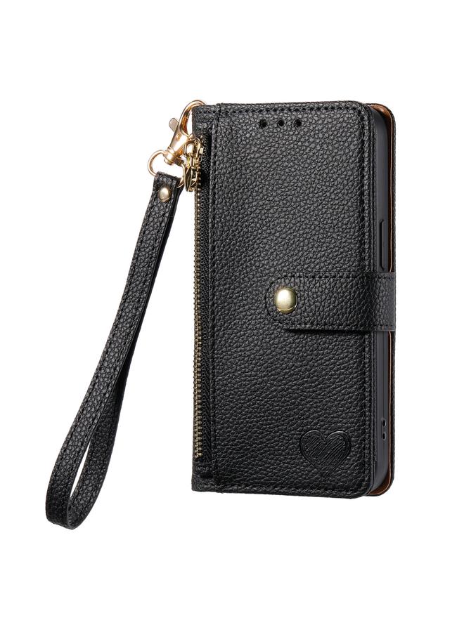 S-TOP Case For iPhone 13 Love Zipper Lanyard Leather Phone Case - Image 2