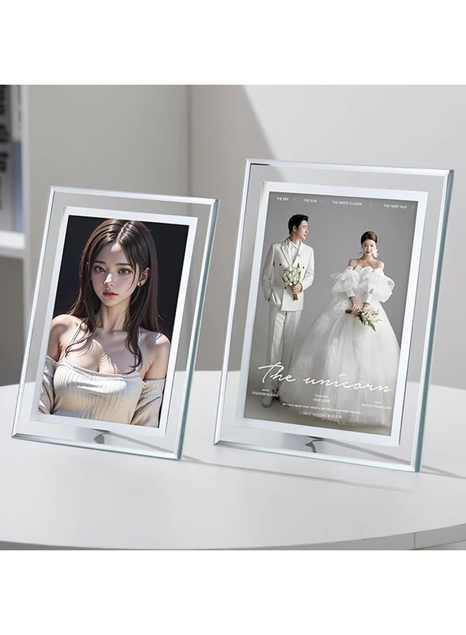 3pcs Crystal Glass Photo Frame Set 6 Inch Silver Trim Minimalist Display Wedding Family Office Decor - Image 2