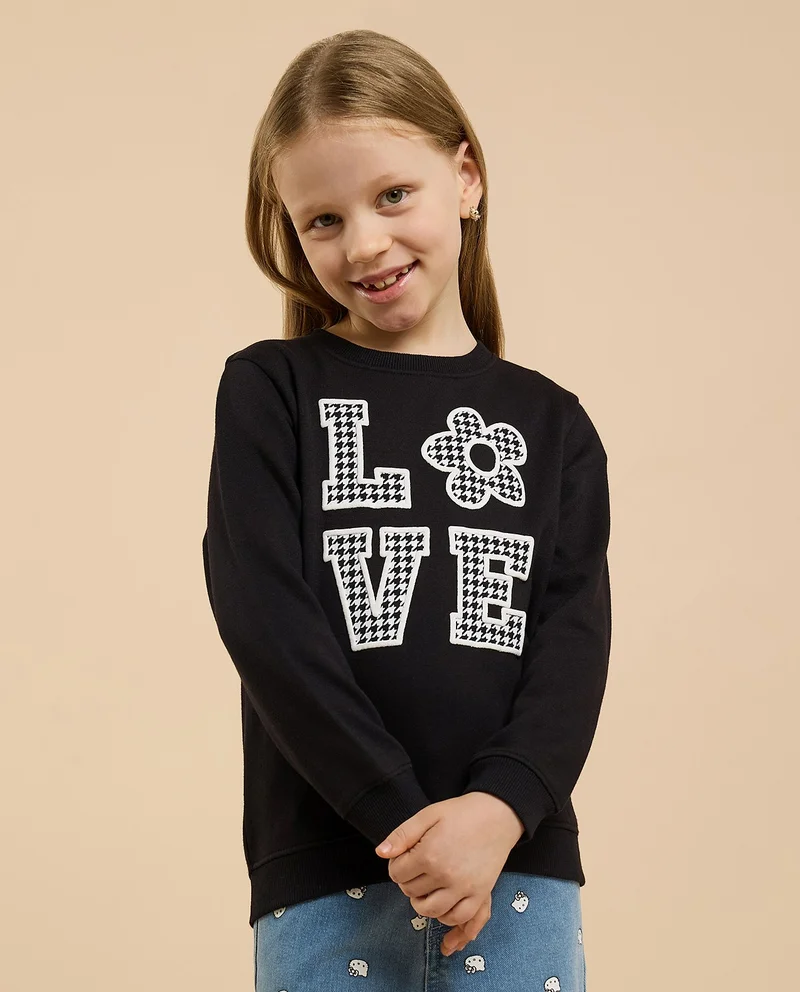 أر أند بي Appliqued Sweatshirt with Crew Neck and Long Sleeves