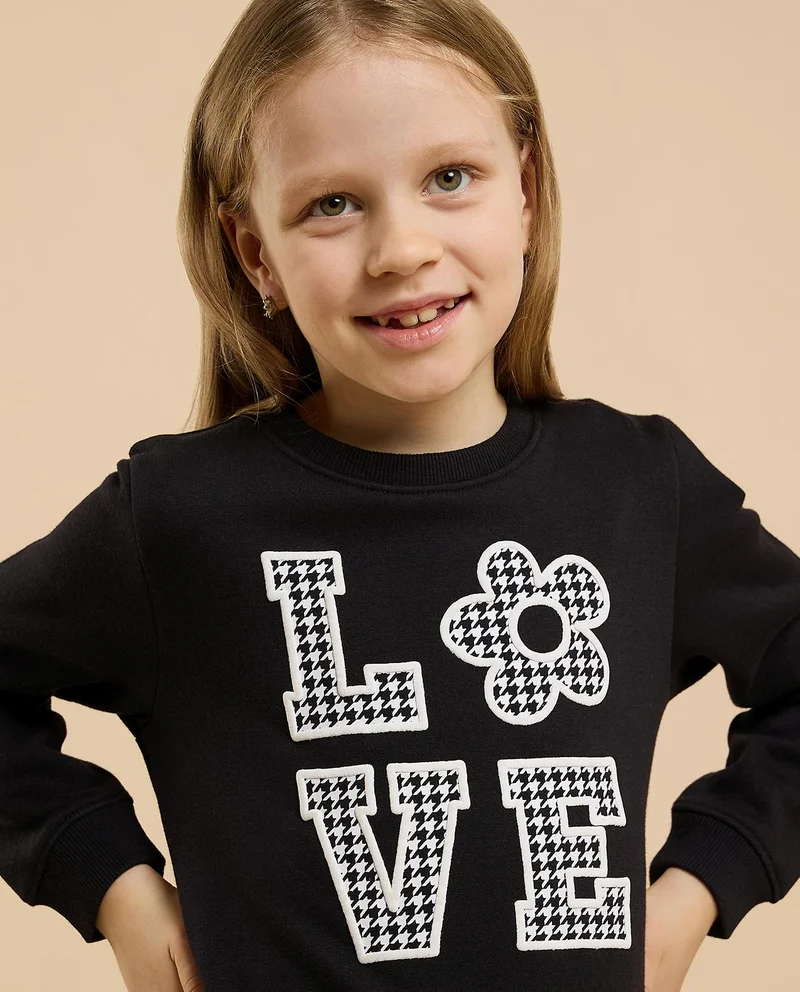 أر أند بي Appliqued Sweatshirt with Crew Neck and Long Sleeves
