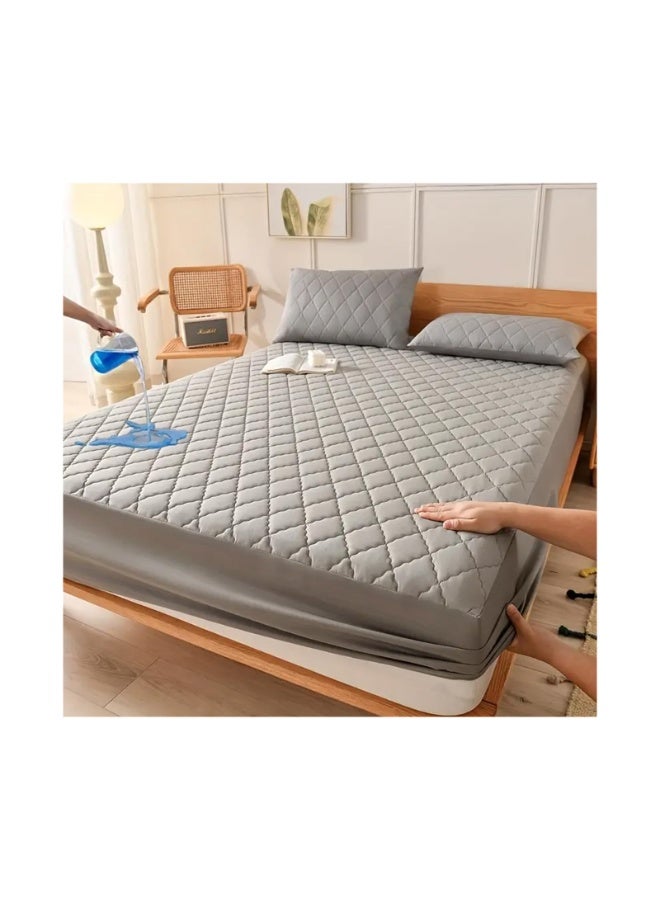 100% Waterproof Mattress Protector, Quilted Mattress Pad with Deep Pocket up to 22 Inches, Soft Breathable Mattress Cover, Mattress Topper Queen Black (Grey, 200x220+30 CM)