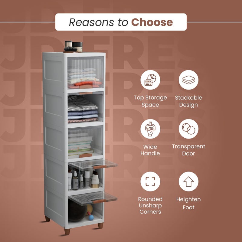 JD FRESH 5 Tier Drawers for Storage CabinetPlastic Storage DrawerCupboard for Multipurpose Storage OrganizerStackable Storage BoxMultipurpose Storage RackPlastic Wardrobe Organizer White - Image 2