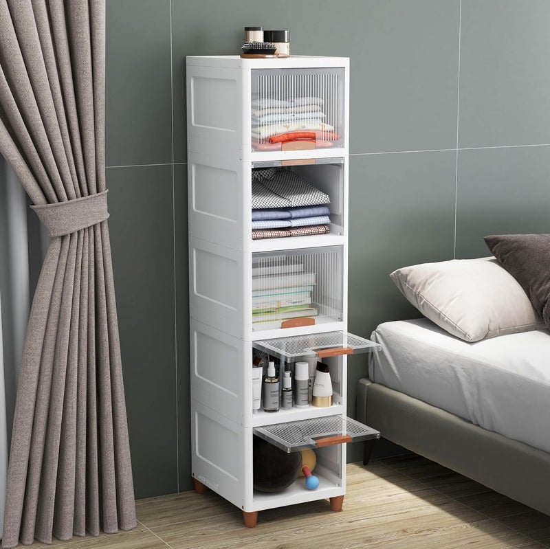JD FRESH 5 Tier Drawers for Storage CabinetPlastic Storage DrawerCupboard for Multipurpose Storage OrganizerStackable Storage BoxMultipurpose Storage RackPlastic Wardrobe Organizer White - Image 1
