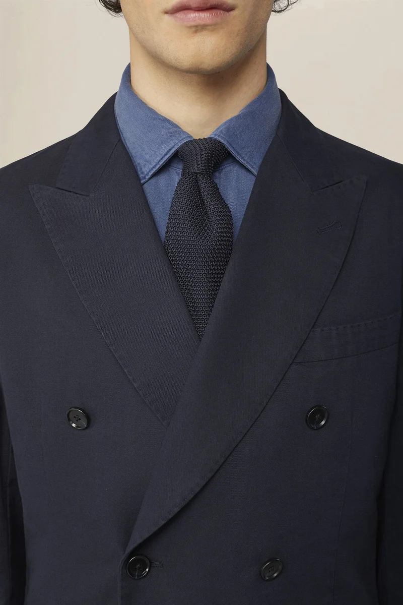 Doppelganger Blue Unlined double-breasted men's jacket in regular fit twill fabric - DK Blue for Men | Best Price UAE