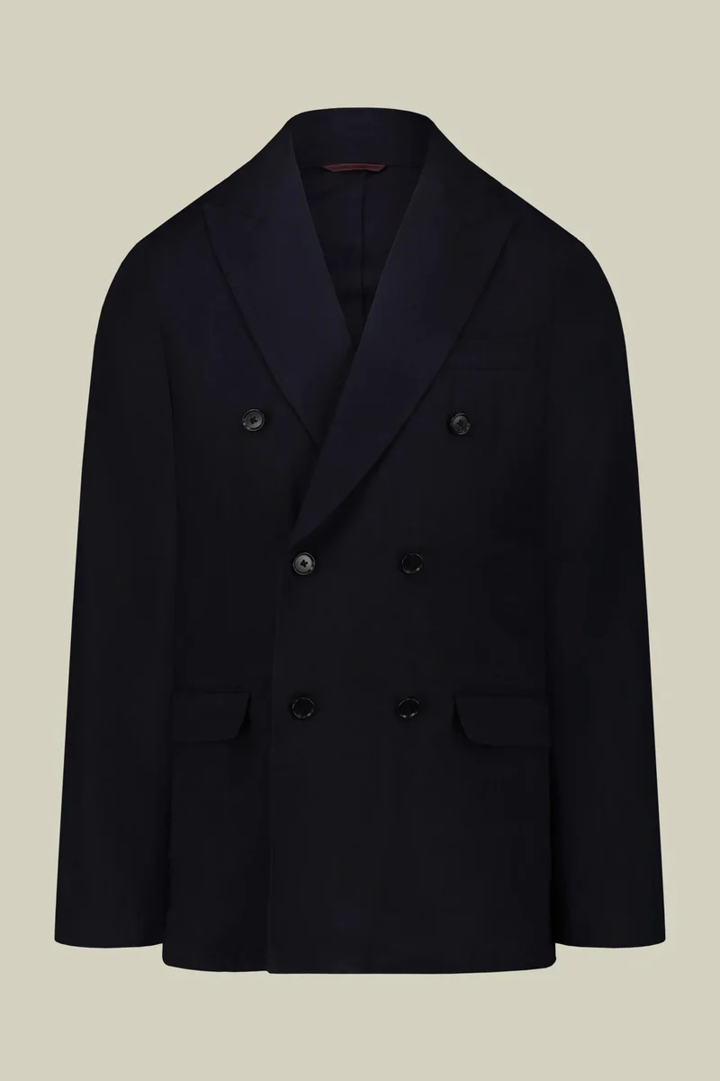 Doppelganger Blue Unlined double-breasted men's jacket in regular fit twill fabric - DK Blue for Men | Best Price UAE
