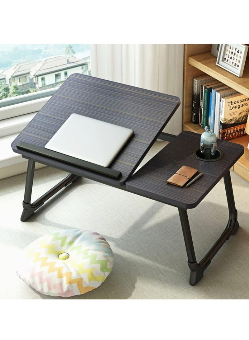 Generic Laptop Desk for Bed, Adjustable Laptop Stand with 5 Adjustable Angles, Portable Lap Tray Table with Cup Holder, Laptop Bed Desk Tray for Eating Working Writing Reading (Black) - Image 1