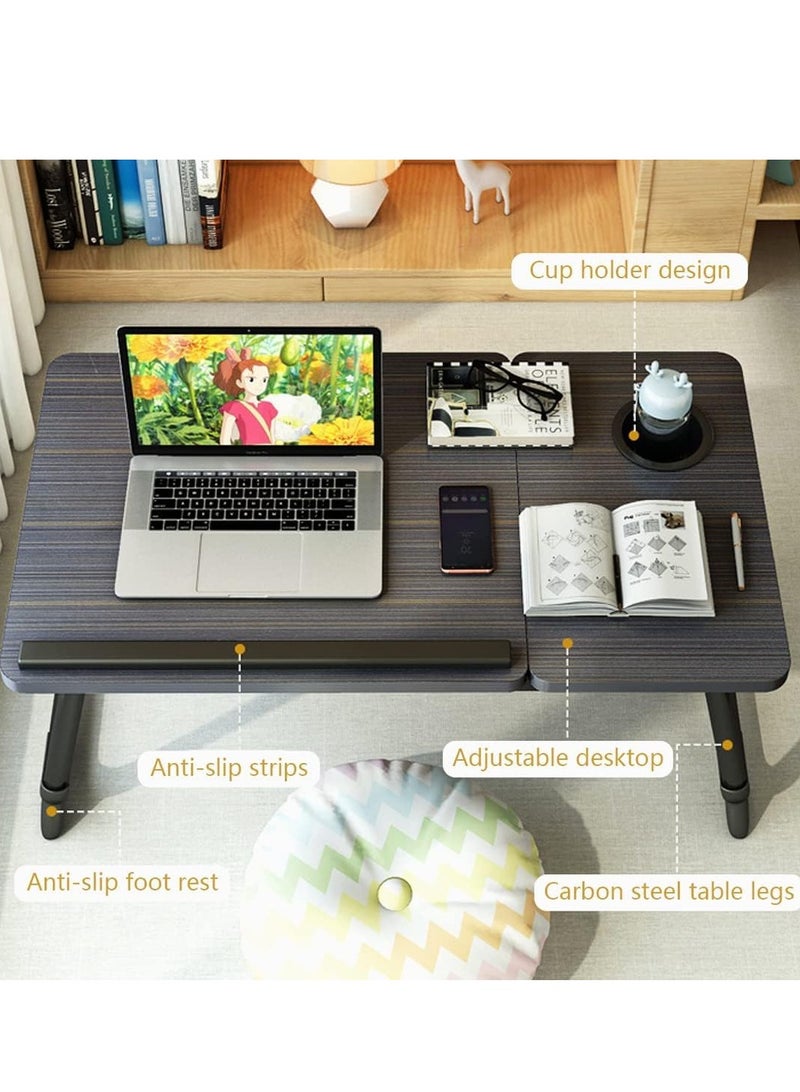 Generic Laptop Desk for Bed, Adjustable Laptop Stand with 5 Adjustable Angles, Portable Lap Tray Table with Cup Holder, Laptop Bed Desk Tray for Eating Working Writing Reading (Black) - Image 4