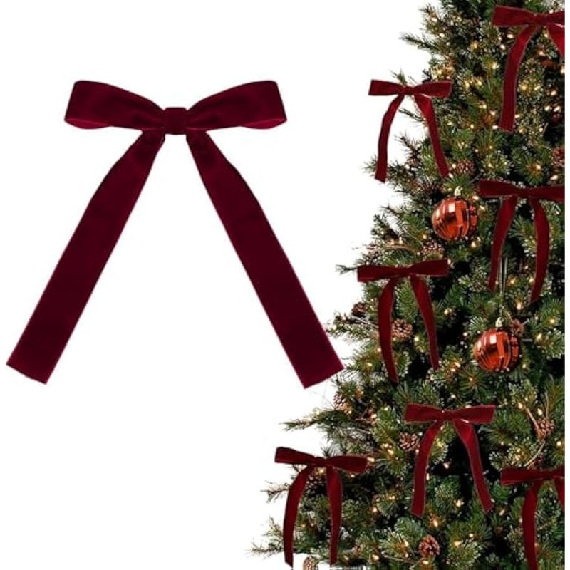 عربست 24 Pcs Red Vintage Velvet  Bow Ornaments - Luxury Velvet Ribbon Bows for  Tree Decor,  Home Decoration (Burgundy) - Image 1