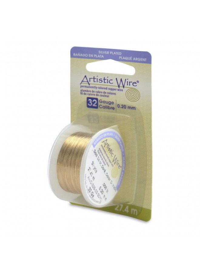 Artistic Wire, 32 Gauge Silver Plated Tarnish Resistant Colored Copper Craft Jewelry Wrapping Wire, Gold Color, 30 yd - Image 1