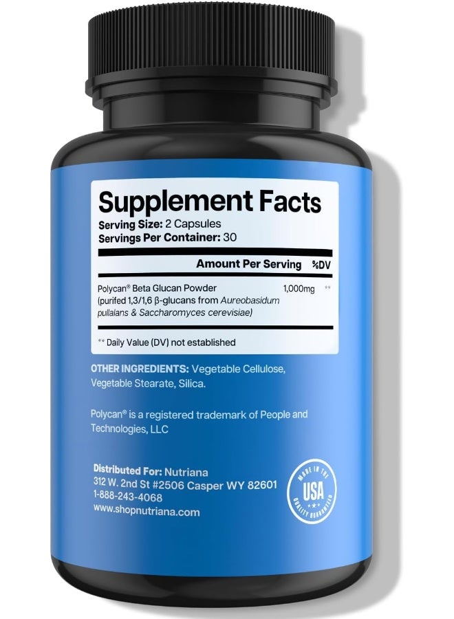 نوتريانا مكملات بيتا جلوكان 1000 مجم - مكملات دعم المناعة - بيتا جلوكان 1 3D 1، 6 - مكملات جلوكان لتعزيز المناعة - 60 كبسولة - Image 3