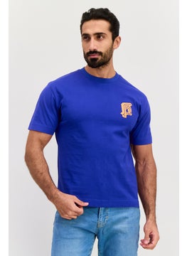 Men Crew Neck Short Sleeve Brand Logo T Shirt, Royal Blue