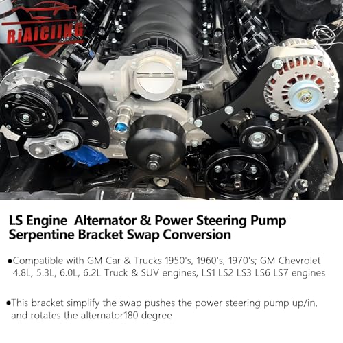 RiAiCiING LS Engine Serpentine Bracket Alternator Power Steering Pump Swap Conversion for GM Chevrolet LS1 LS2 LS3 LS6 LS7 4.8L 5.3L 6.0L 6.2L Truck & SUV Engines - Image 2