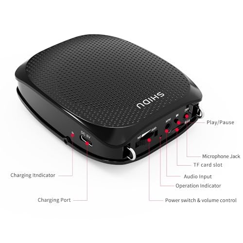 SHIDU Portable Rechargeable Voice Amplifier with Wired Neckband Microphone, Supports AUX, USB & Micro-SD Card Input for Teachers, Tour Guides,Classroom, Singing, Yoga, Fitness Instructors (S515) - Image 2
