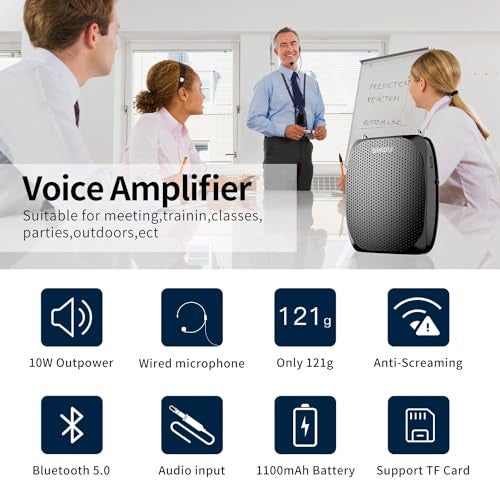 SHIDU Portable Rechargeable Voice Amplifier with Wired Neckband Microphone, Supports AUX, USB & Micro-SD Card Input for Teachers, Tour Guides,Classroom, Singing, Yoga, Fitness Instructors (S515) - Image 5