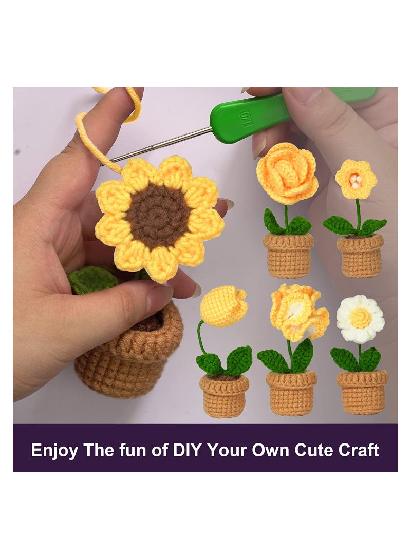 طقم كروشيه سهل للمبتدئين، مجموعة زهور في أصص مكونة من 6 قطع مع مواد دورة شاملة ودروس فيديو خطوة بخطوة لجميع مستويات المهارة - Image 3