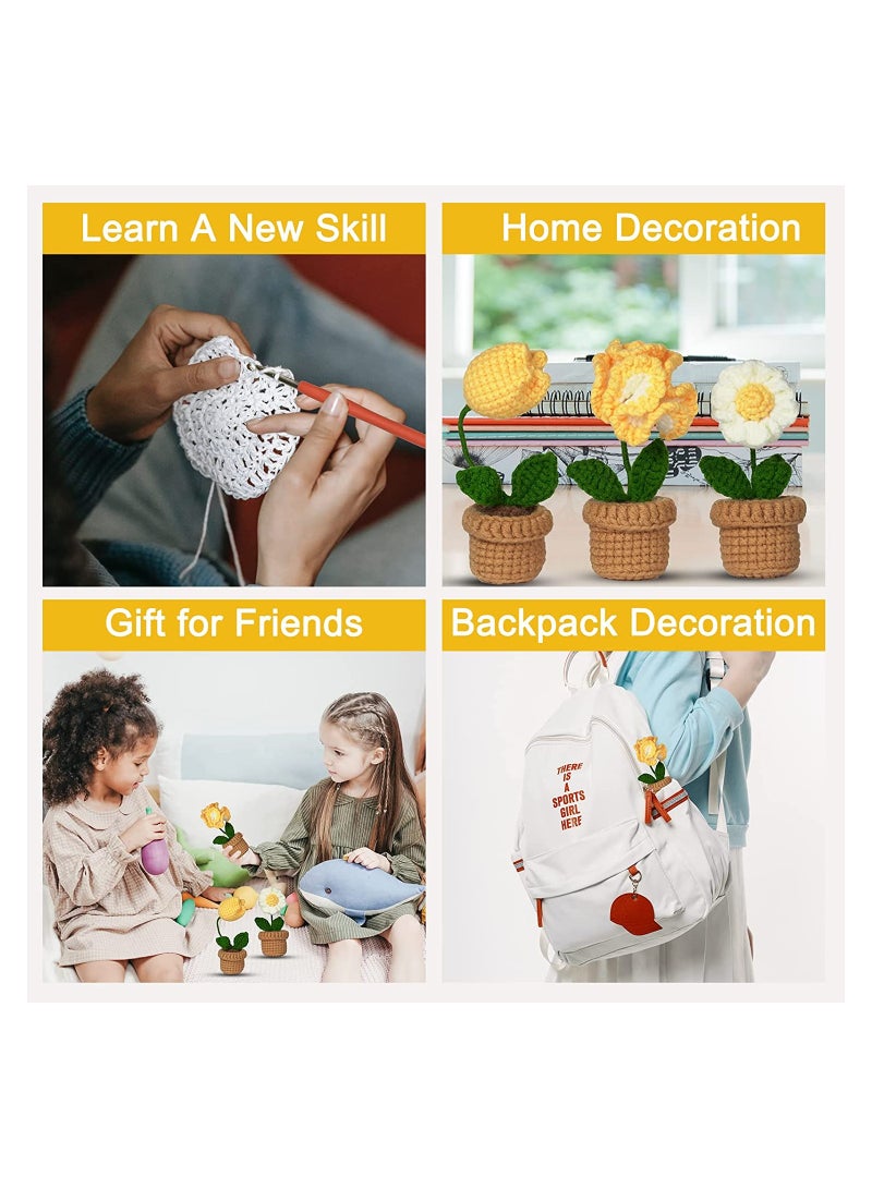 طقم كروشيه سهل للمبتدئين، مجموعة زهور في أصص مكونة من 6 قطع مع مواد دورة شاملة ودروس فيديو خطوة بخطوة لجميع مستويات المهارة - Image 2