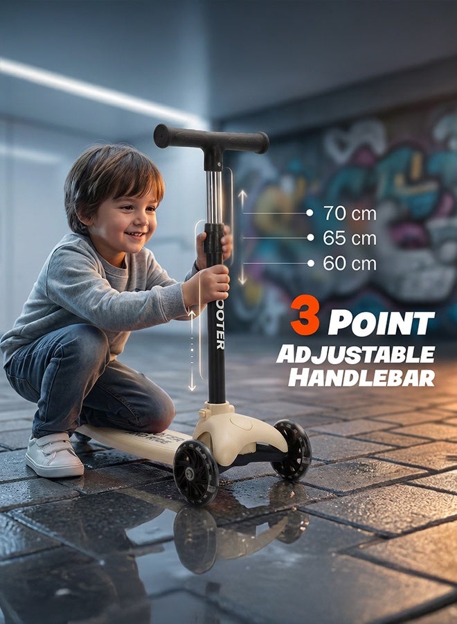 BAYBEE Kick Scooter for Kids | 3 Wheel Kids Scooter with 3 Height Adjustable, LED PU Wheels & Rear Brake | Skate Scooter for Childrens Upto 50Kgs Weight Capacity | Runner Scooters for Kid 3 to 10 Years Boy Girl Beige - Image 3