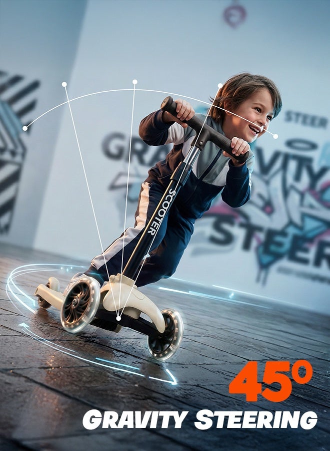 BAYBEE Kick Scooter for Kids | 3 Wheel Kids Scooter with 3 Height Adjustable, LED PU Wheels & Rear Brake | Skate Scooter for Childrens Upto 50Kgs Weight Capacity | Runner Scooters for Kid 3 to 10 Years Boy Girl Beige - Image 4