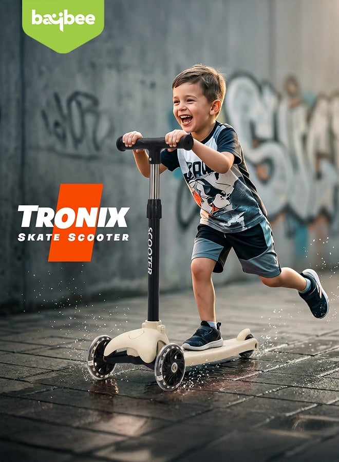 BAYBEE Kick Scooter for Kids | 3 Wheel Kids Scooter with 3 Height Adjustable, LED PU Wheels & Rear Brake | Skate Scooter for Childrens Upto 50Kgs Weight Capacity | Runner Scooters for Kid 3 to 10 Years Boy Girl Beige - Image 2