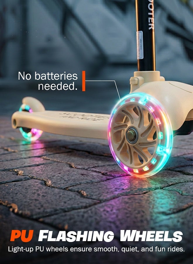 BAYBEE Kick Scooter for Kids | 3 Wheel Kids Scooter with 3 Height Adjustable, LED PU Wheels & Rear Brake | Skate Scooter for Childrens Upto 50Kgs Weight Capacity | Runner Scooters for Kid 3 to 10 Years Boy Girl Beige - Image 5