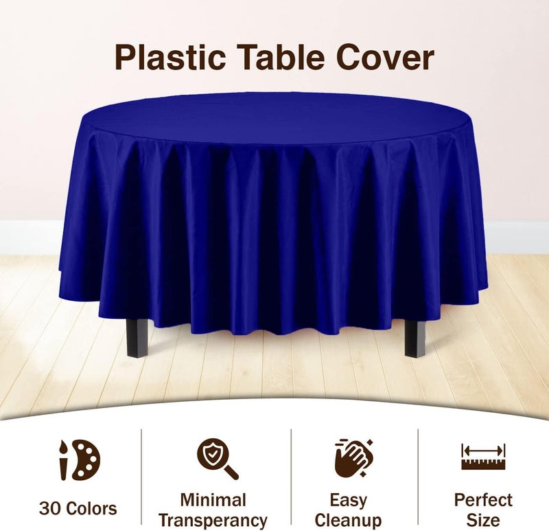 Exquisite 12-Pack Premium Plastic Tablecloth 84in. Round Table Cover - Navy Blue - Image 3