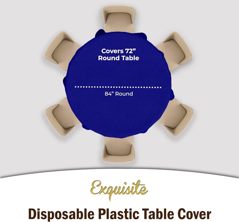 Exquisite 12-Pack Premium Plastic Tablecloth 84in. Round Table Cover - Navy Blue - Image 4