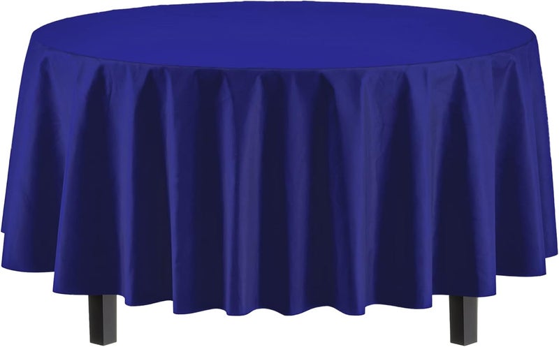 Exquisite 12-Pack Premium Plastic Tablecloth 84in. Round Table Cover - Navy Blue - Image 2