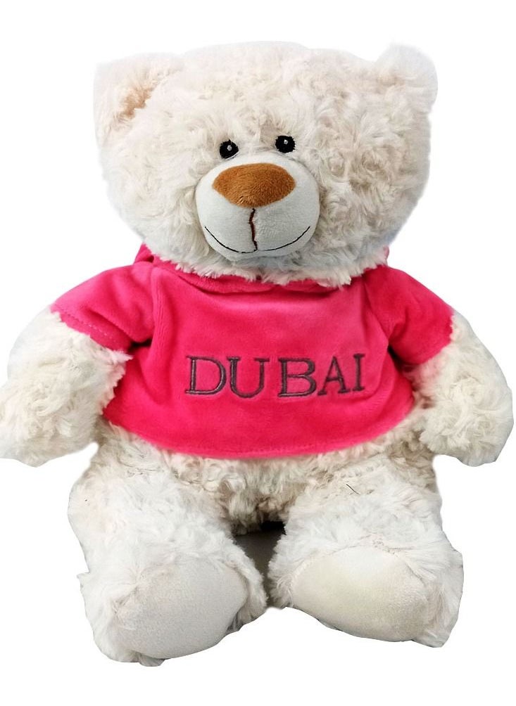 Caravaan - Cream Bear with trendy Pink Velour Hoodie "DUBAI" Size 38cm - Embroidered - Image 1