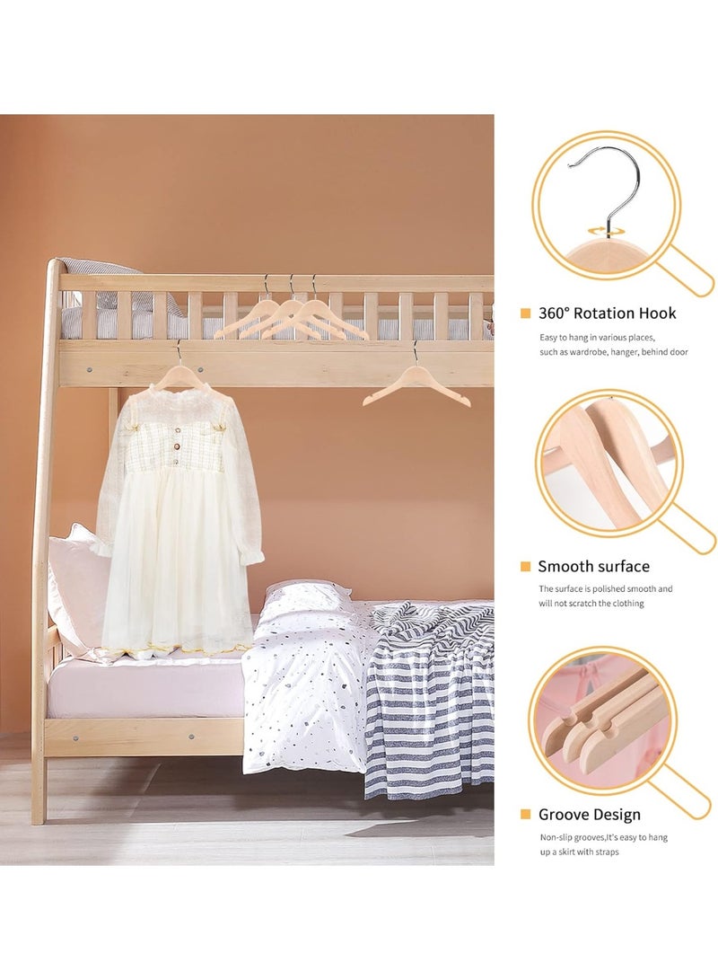 16 Pack Unfinished/Natural Kids Baby Children Toddler Wooden Shirt Dress Coat Hangers with No Painting - 360°Stronger Anti-Rust Chrome Swivel Hook - Extra Smoothly Cut Notches - Image 3