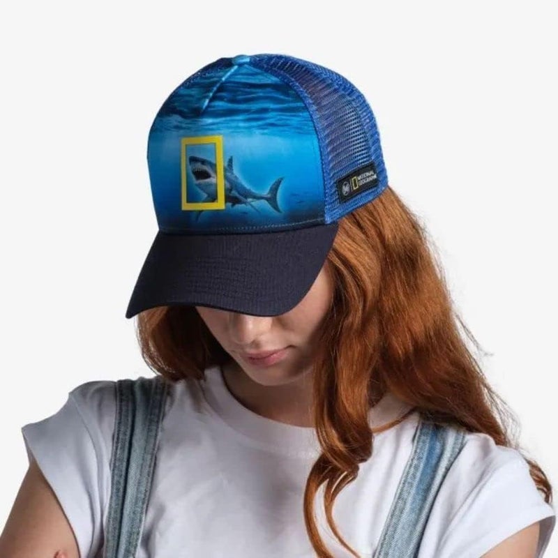 Buff Trucker Cap with Shark Design - Navy L/XL - Image 4