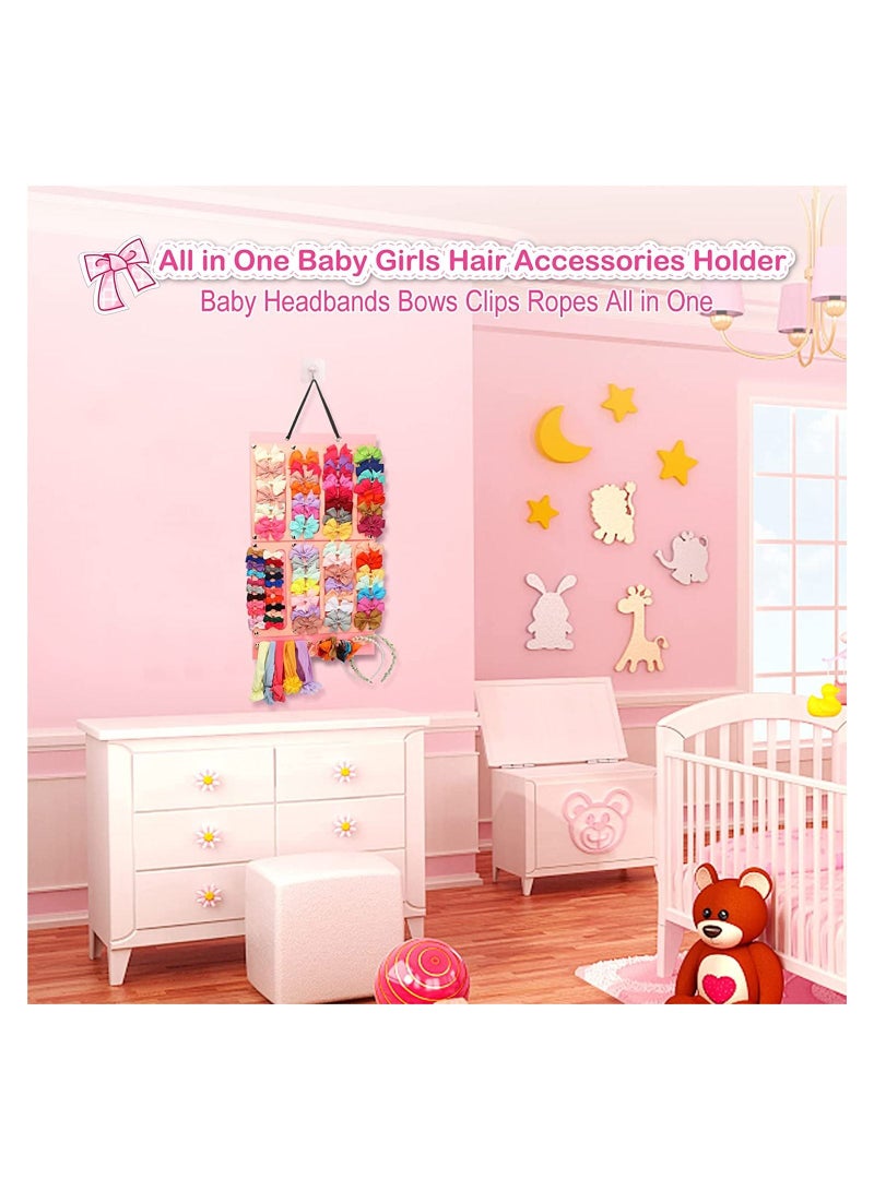 Bow Holder for Girls Hair Bows, Hair Clips Storage Hanger w/ 16 Ribbons, Hair Accessories Organizer, Wall Hanging for Girl Room 1 Item - Image 3