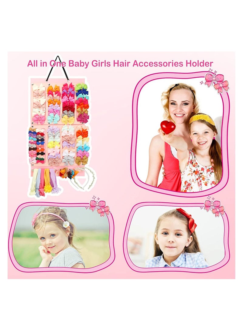 Bow Holder for Girls Hair Bows, Hair Clips Storage Hanger w/ 16 Ribbons, Hair Accessories Organizer, Wall Hanging for Girl Room 1 Item - Image 2