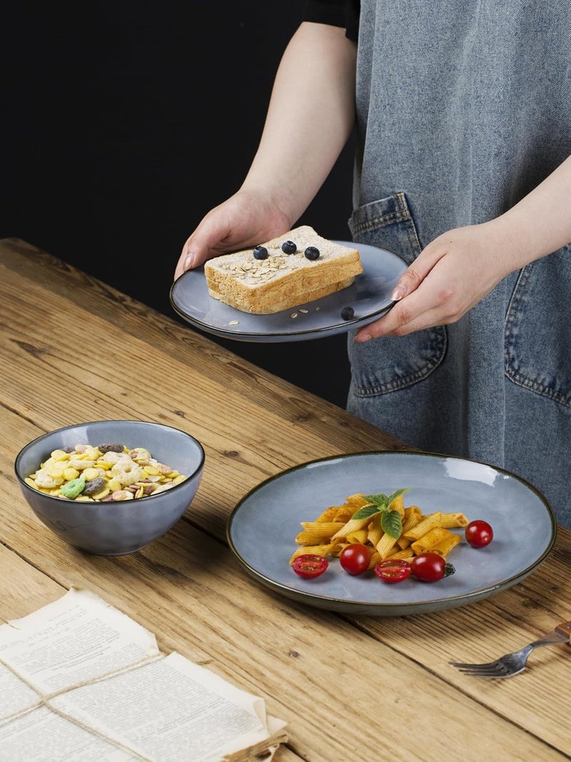 Famiware Dinnerware Sets for 4 Ocean Round 12Piece Kitchen Plates and Bowls Sets Reactive Glaze Microwave and Dishwasher Safe Scratch Resistant Blue - Image 5