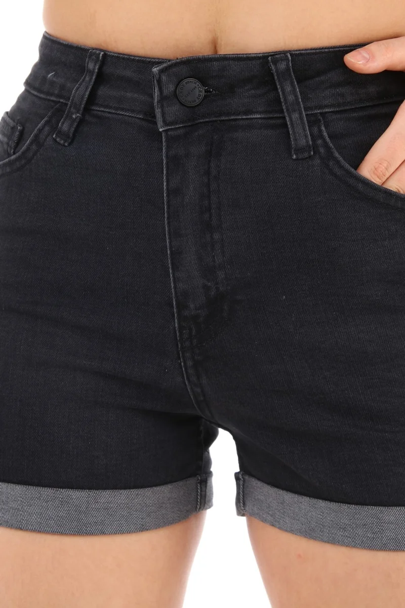 Cedy Denim Women Dominik Anthracite High Waist Double Leg Denim Shorts Mini Jean Shorts C604
