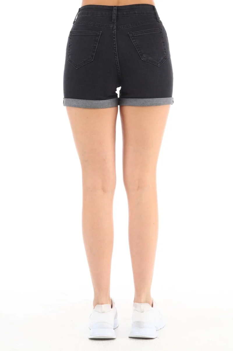 Cedy Denim Women Dominik Anthracite High Waist Double Leg Denim Shorts Mini Jean Shorts C604