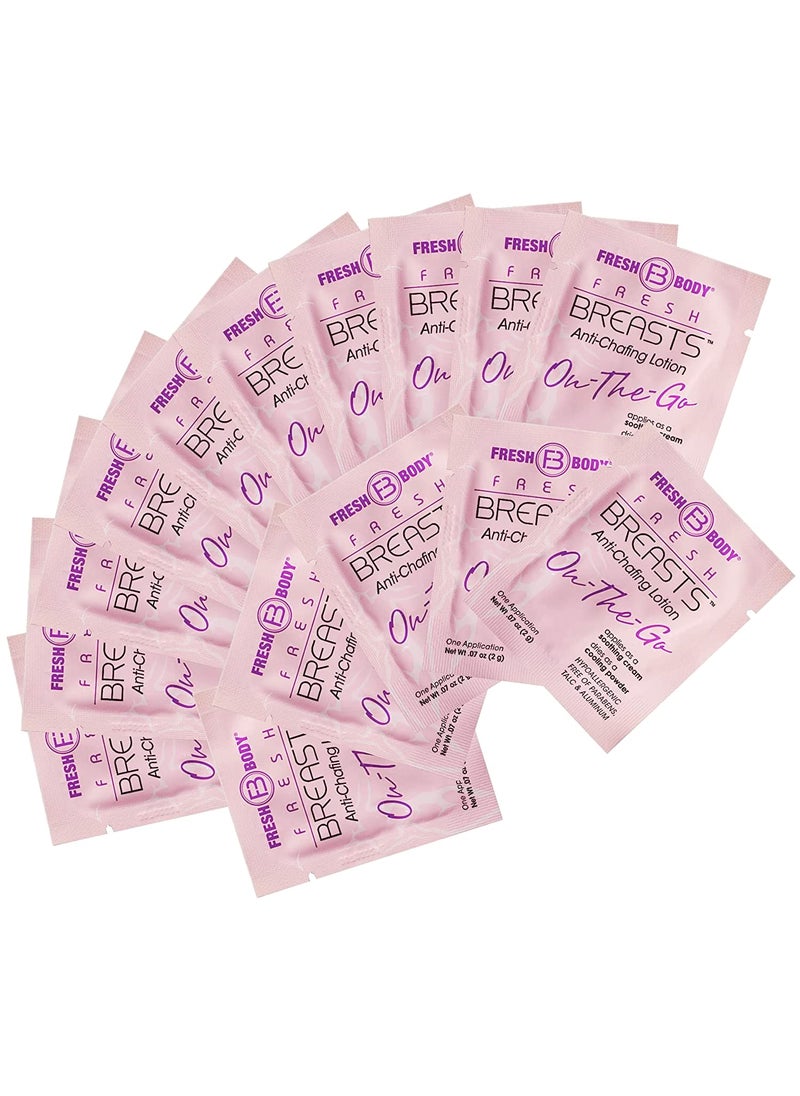 Fresh Body FB - Fresh BREASTS On-The-Go Anti Chafing Deodorant Lotion to Powder - Unscented, 0.07oz Travel Size (15 pack) Anti Chafe Cream for Women, Inner Thighs & Areas that Sweat - No Talc, Aluminum - Image 1