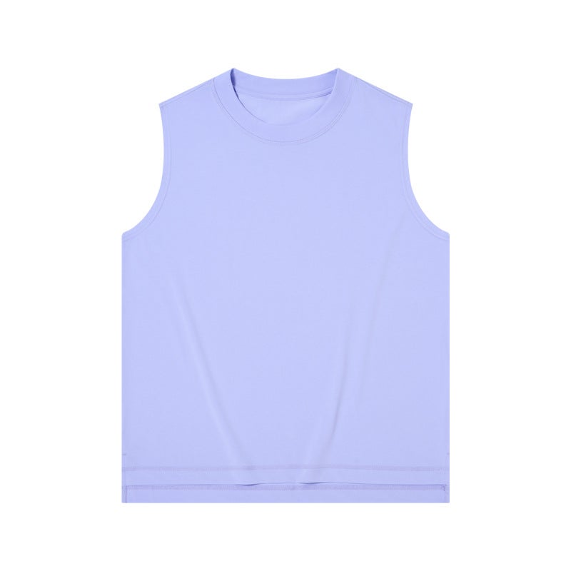 Summer new cold sleeveless mens T-shirt hurdle sports vest mens outerwear 230g loose solid color waistcoat Lotus Purple - Image 1
