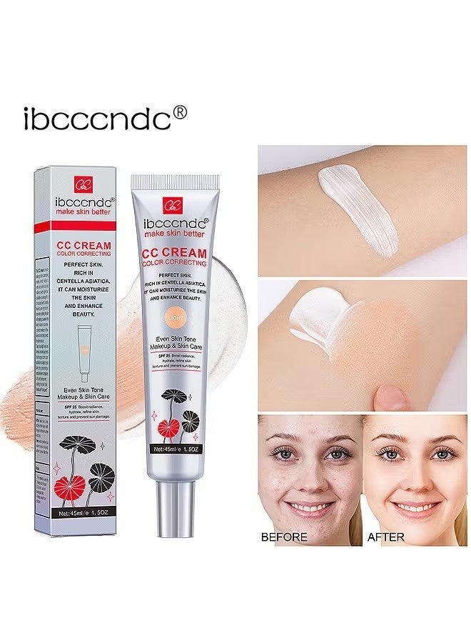 ibcccndc Color Correcting CC Cream With Centella, Multi-Purpose Skin Tone Adjusting CC Cream Concealer Full Coverage, SPF 25 Sunscreen Moisturizing Pre-Makeup Primer Brightening For Mature Skin (LIGHT) - Image 1
