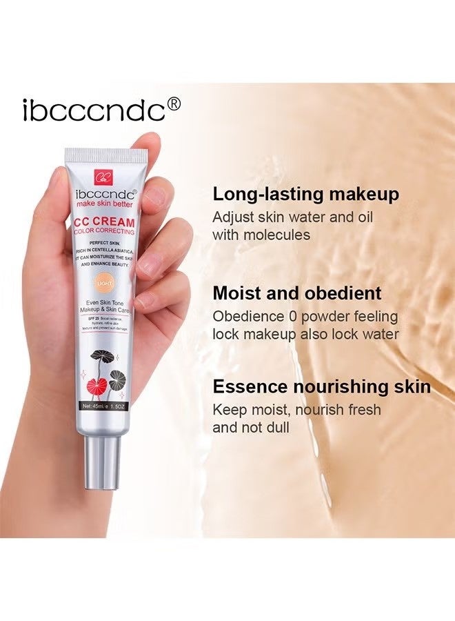 ibcccndc Color Correcting CC Cream With Centella, Multi-Purpose Skin Tone Adjusting CC Cream Concealer Full Coverage, SPF 25 Sunscreen Moisturizing Pre-Makeup Primer Brightening For Mature Skin (LIGHT) - Image 5