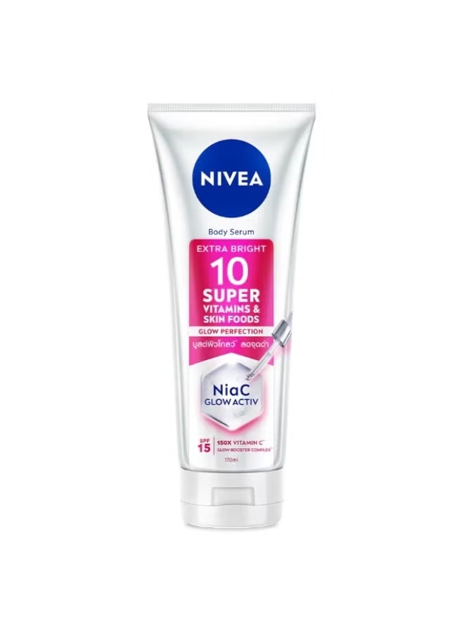 NIVEA EXTRA BRIGHT 10 Super Vitamins Body Serum for Skin Nourishment, Perfect Glow, SPF 15, 170 ml. - Image 1
