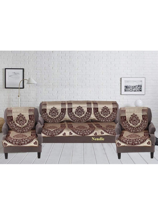 Nendle Cotton and Polyester Damask Design Concept 5 Seater Sofa Covers Set, Pack of 6, Standard, Brown - Image 2
