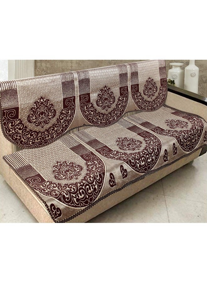 Nendle Cotton and Polyester Damask Design Concept 5 Seater Sofa Covers Set, Pack of 6, Standard, Brown - Image 1