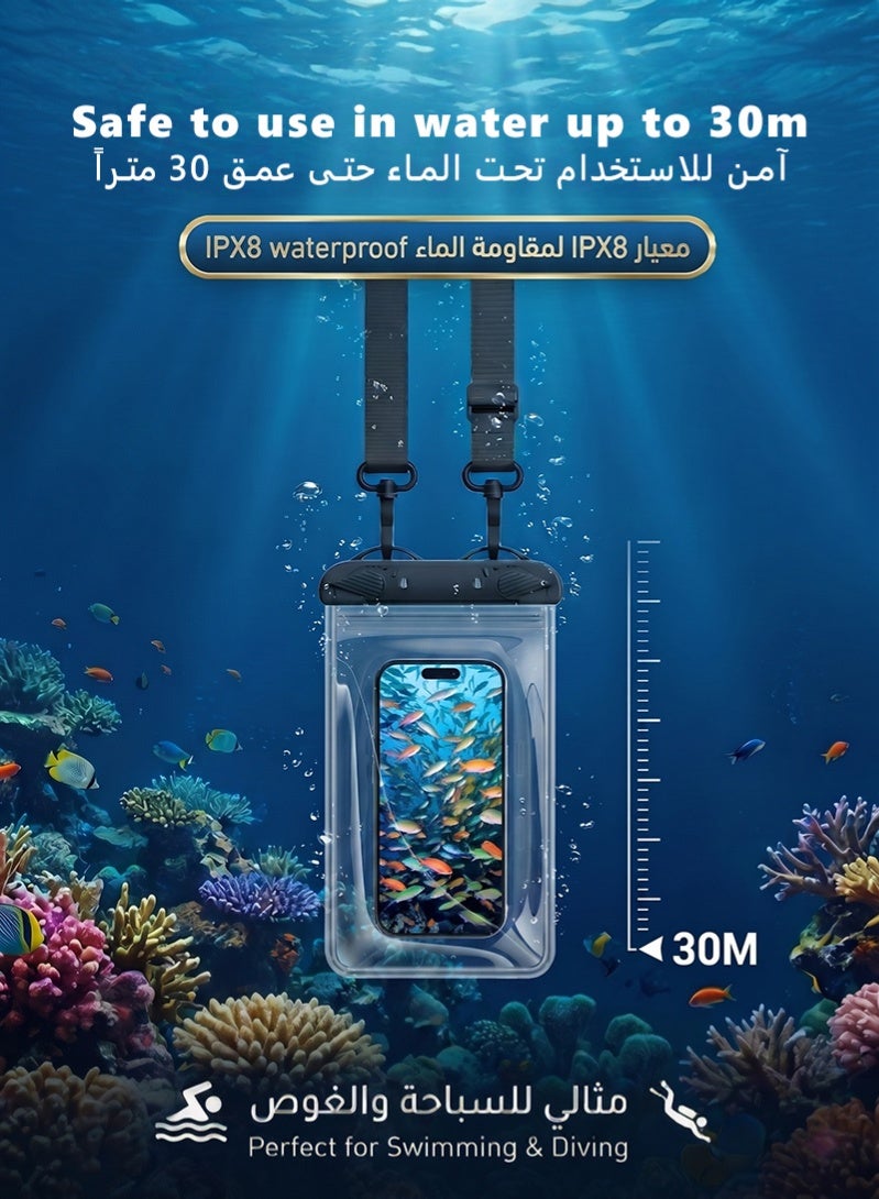 ZAFRA 2 Pack Large Waterproof Phone Case IPX8 Certified 30M Universal Waterproof Phone Pouch Case Cellphone Dry Bag Case Fit for up to 8'' Compatible with iPhone 17/16/15/14/13 Pro Max Samsung Galaxy S26/S25/S24 Ultra for Swimming & Beach (Black & Green) - Image 4