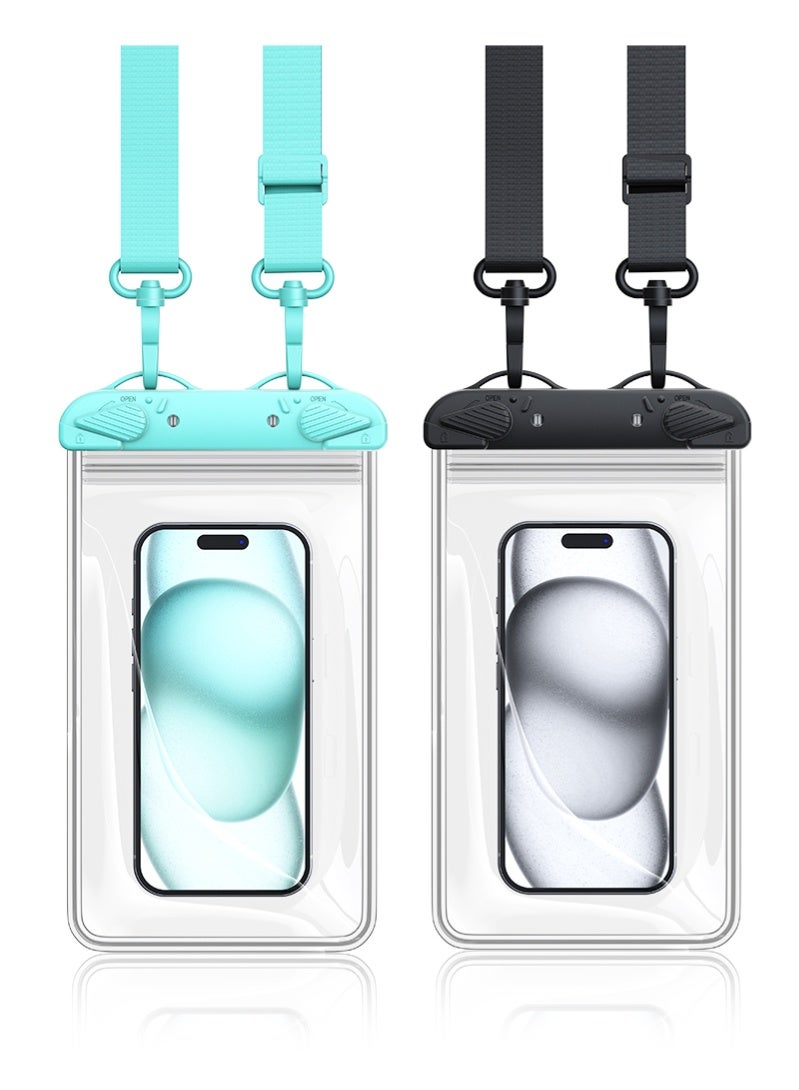 ZAFRA 2 Pack Large Waterproof Phone Case IPX8 Certified 30M Universal Waterproof Phone Pouch Case Cellphone Dry Bag Case Fit for up to 8'' Compatible with iPhone 17/16/15/14/13 Pro Max Samsung Galaxy S26/S25/S24 Ultra for Swimming & Beach (Black & Green) - Image 1