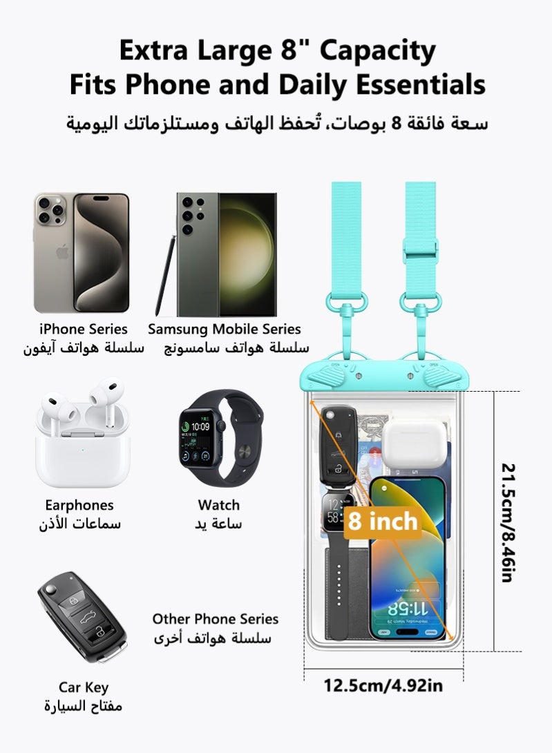 ZAFRA 2 Pack Large Waterproof Phone Case IPX8 Certified 30M Universal Waterproof Phone Pouch Case Cellphone Dry Bag Case Fit for up to 8'' Compatible with iPhone 17/16/15/14/13 Pro Max Samsung Galaxy S26/S25/S24 Ultra for Swimming & Beach (Black & Green) - Image 2