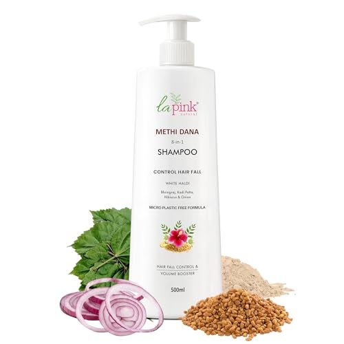 La Pink Methi Dana 8-in-1 Shampoo with Hibiscus & Onion | For Hair Fall Control | 100% Microplastic Free Formula | All Hair Types | 500ml - Image 1